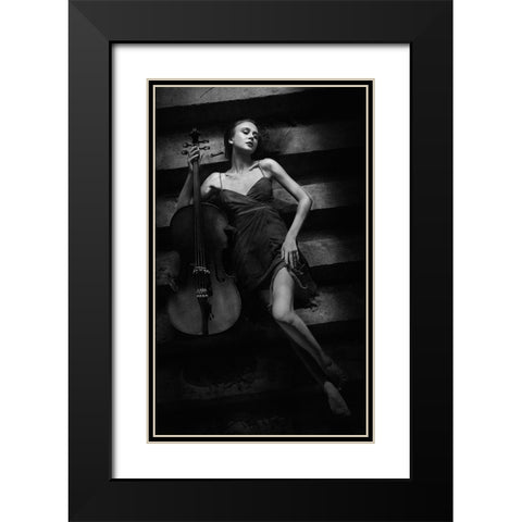 The Cellist Black Modern Wood Framed Art Print with Double Matting by Kisworo, Sebastian