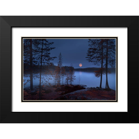 Red Moon Black Modern Wood Framed Art Print with Double Matting by Georgieva V, Nikki