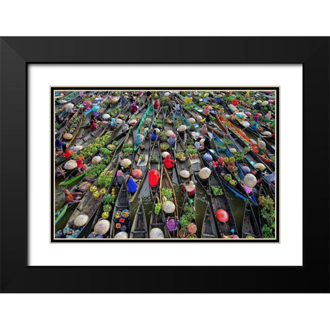 Lokbaintan Floating Market Festival Black Modern Wood Framed Art Print with Double Matting by Maududdin, Fauzan