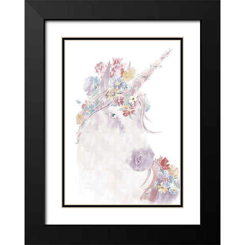 Unicorn Floral Black Modern Wood Framed Art Print with Double Matting by 1x Studio II
