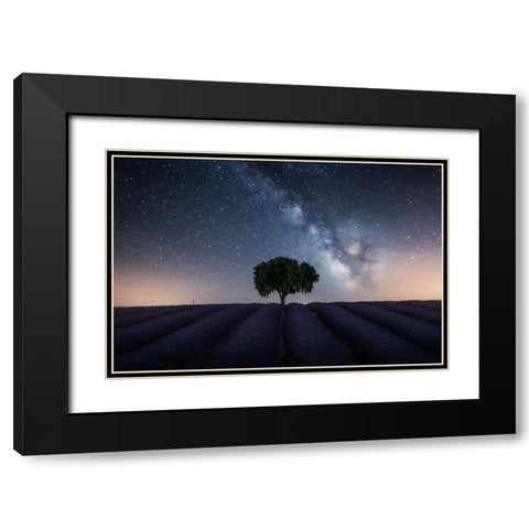 Tree And Milky Way Black Modern Wood Framed Art Print with Double Matting by Ruiz Dueso, Jorge