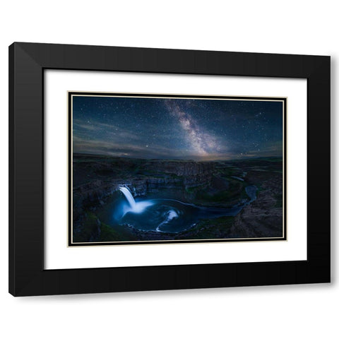 Falls In Night Black Modern Wood Framed Art Print with Double Matting by Xu, Leah