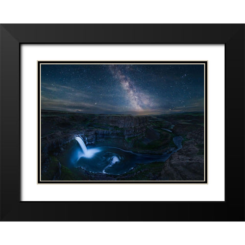 Falls In Night Black Modern Wood Framed Art Print with Double Matting by Xu, Leah