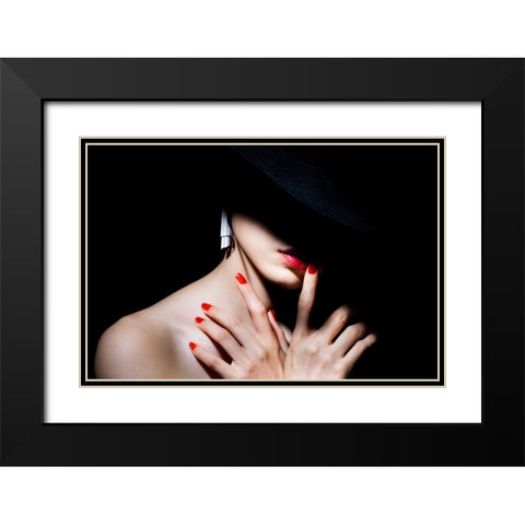 Red Black Modern Wood Framed Art Print with Double Matting by Washimi, Masatoshi