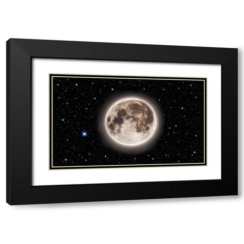 Glowing Emerald Moon With Starry Sky Black Modern Wood Framed Art Print with Double Matting by Chakraborty, Mainak
