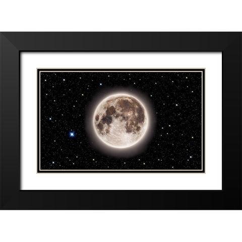 Glowing Emerald Moon With Starry Sky Black Modern Wood Framed Art Print with Double Matting by Chakraborty, Mainak