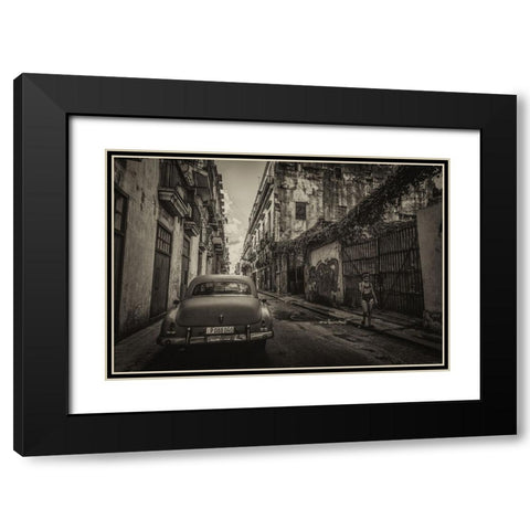 Habana street Black Modern Wood Framed Art Print with Double Matting by Morishige, Koji