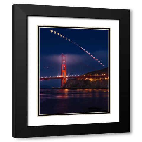 Super Moon Lunar Eclipse Black Modern Wood Framed Art Print with Double Matting by Chengming