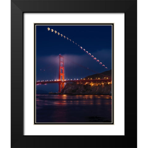 Super Moon Lunar Eclipse Black Modern Wood Framed Art Print with Double Matting by Chengming