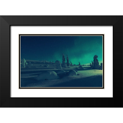 When Moonlight Meet Polar Lights Black Modern Wood Framed Art Print with Double Matting by Rosenfeld, Haim