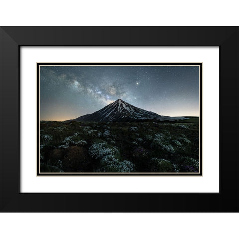 Dark horse and Damavand Black Modern Wood Framed Art Print with Double Matting by Babaei, Hosein