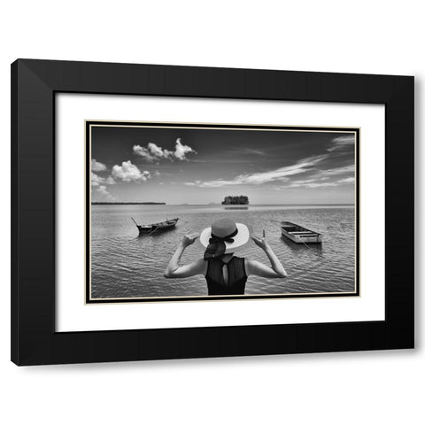 Sea and Sky Black Modern Wood Framed Art Print with Double Matting by Long, Kieron