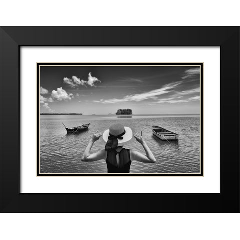Sea and Sky Black Modern Wood Framed Art Print with Double Matting by Long, Kieron