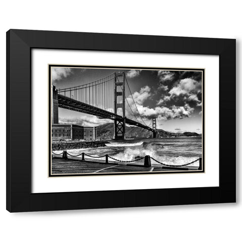 Surfing Under The Golden Gate Bridge Black Modern Wood Framed Art Print with Double Matting by Domont, Jois