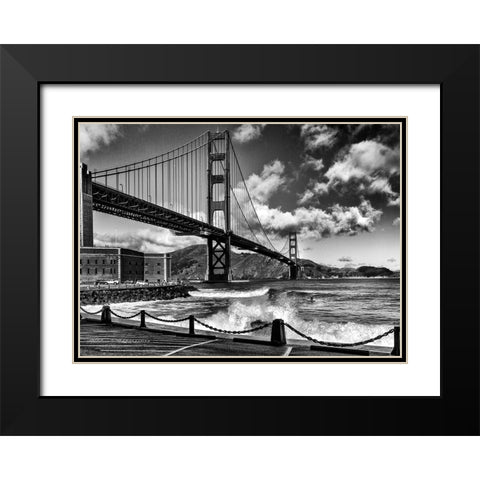 Surfing Under The Golden Gate Bridge Black Modern Wood Framed Art Print with Double Matting by Domont, Jois