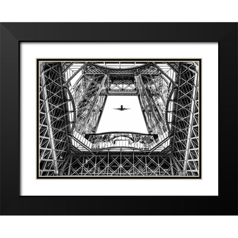 Paris Eifel Black Modern Wood Framed Art Print with Double Matting by Philippe, Laruelle