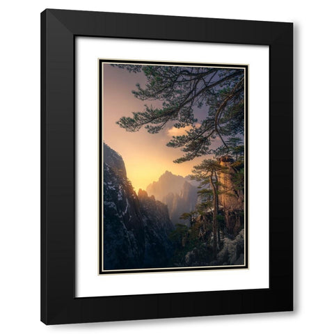 Yellow Mountain Sunset Black Modern Wood Framed Art Print with Double Matting by Ye, Ningyun
