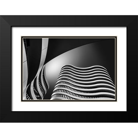 Waves Black Modern Wood Framed Art Print with Double Matting by Figueras, Antoni