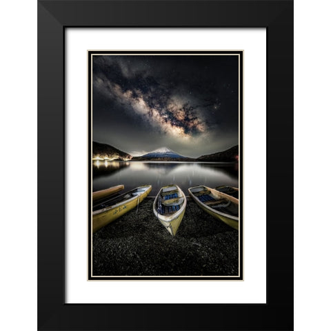 Milky Way on the Fuji Black Modern Wood Framed Art Print with Double Matting by Suzuki, Daiki