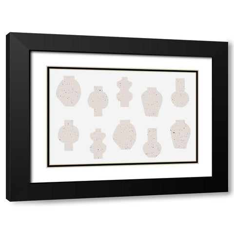 Abstract Vases Beige Black Modern Wood Framed Art Print with Double Matting by Uplusmestudio