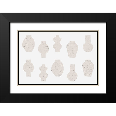 Abstract Vases Beige Black Modern Wood Framed Art Print with Double Matting by Uplusmestudio