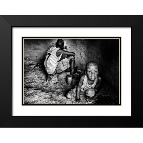 Ilchamus Tribe Children At Home - Kenya Black Modern Wood Framed Art Print with Double Matting by Inazio Kuesta, Joxe