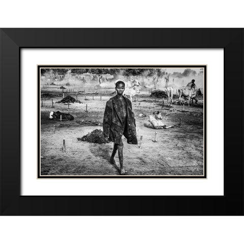 A Scene Of Life In A Mundari Cattle Camp - South Sudan Black Modern Wood Framed Art Print with Double Matting by Inazio Kuesta, Joxe