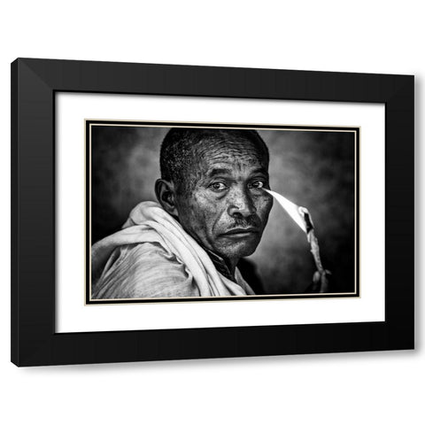 Ethiopian Man Holding A Lit Candle In A Religious Ceremony. Black Modern Wood Framed Art Print with Double Matting by Inazio Kuesta, Joxe
