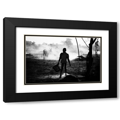 A Scene Of Life In A Mundari Cattle Camp - South Sudan Black Modern Wood Framed Art Print with Double Matting by Inazio Kuesta, Joxe