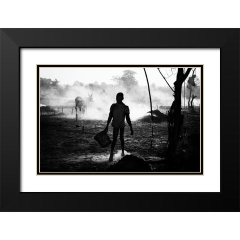 A Scene Of Life In A Mundari Cattle Camp - South Sudan Black Modern Wood Framed Art Print with Double Matting by Inazio Kuesta, Joxe