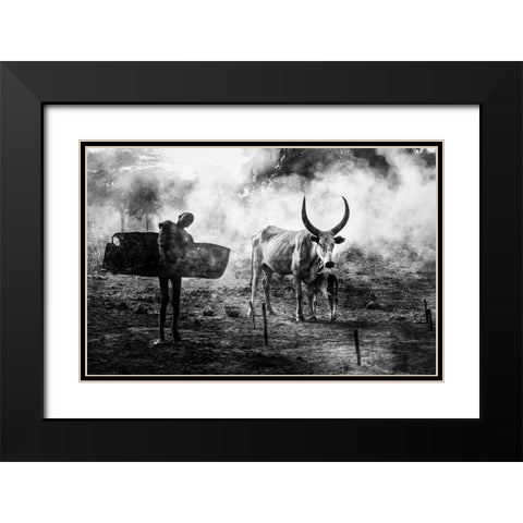 Mundari Chlid Carrying Dung - South Sudan Black Modern Wood Framed Art Print with Double Matting by Inazio Kuesta, Joxe