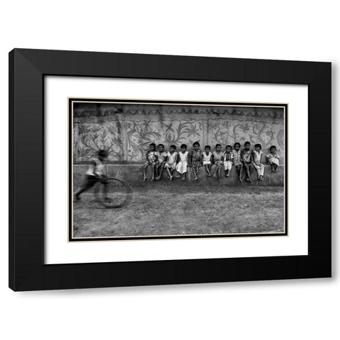 Child Game Black Modern Wood Framed Art Print with Double Matting by Das, Avishek