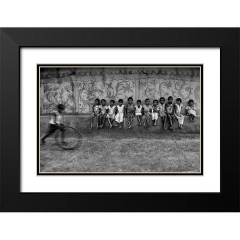Child Game Black Modern Wood Framed Art Print with Double Matting by Das, Avishek