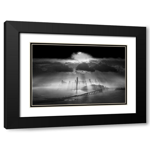 Sunbeams Over The Bridge Black Modern Wood Framed Art Print with Double Matting by Huang, Lily