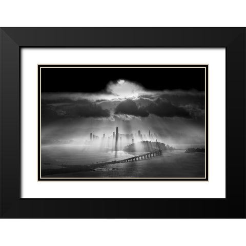 Sunbeams Over The Bridge Black Modern Wood Framed Art Print with Double Matting by Huang, Lily