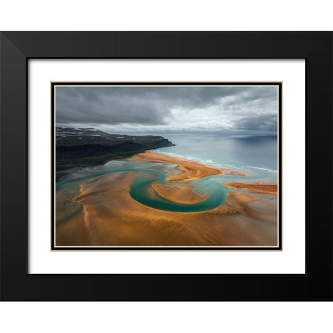 A Circuitous Creek Black Modern Wood Framed Art Print with Double Matting by Dou, Shenshen