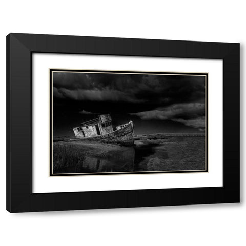 Shipwreck Black Modern Wood Framed Art Print with Double Matting by Zeng, Jiahong