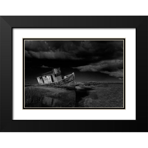 Shipwreck Black Modern Wood Framed Art Print with Double Matting by Zeng, Jiahong