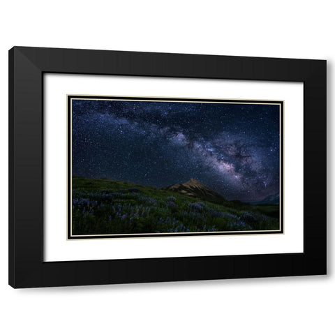Night Sky Over A Mountain Ridge Black Modern Wood Framed Art Print with Double Matting by Cai, James