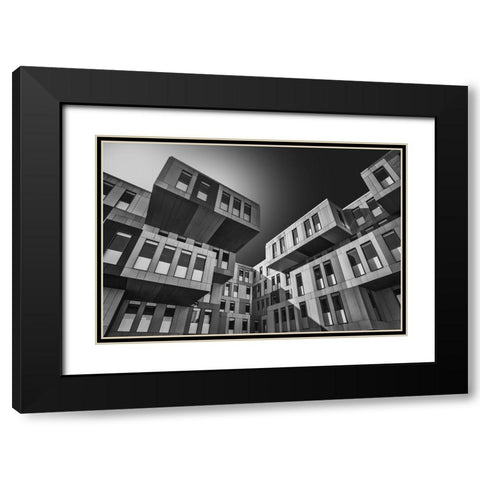 Tetris Black Modern Wood Framed Art Print with Double Matting by Figueras, Antoni