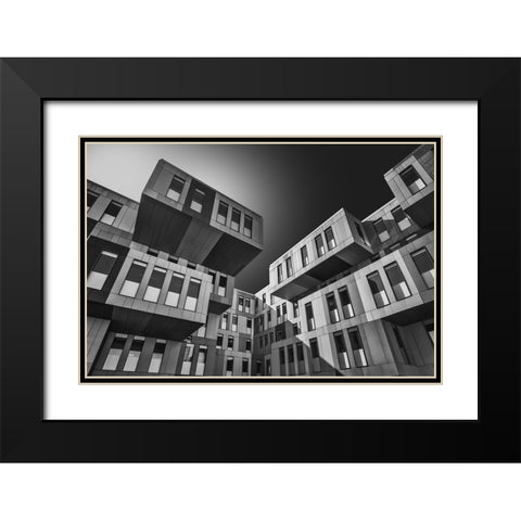 Tetris Black Modern Wood Framed Art Print with Double Matting by Figueras, Antoni