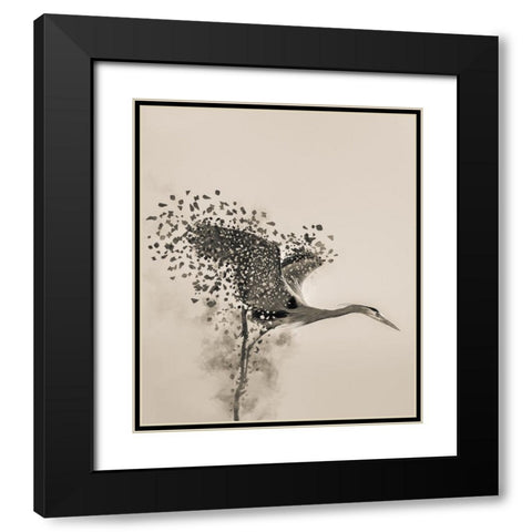 A Blue Heron Black Modern Wood Framed Art Print with Double Matting by Li, Yunqiang