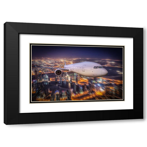 Nightflight Black Modern Wood Framed Art Print with Double Matting by Egger, Marcel