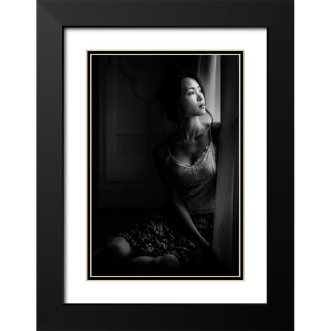 Relaxing At The Window Black Modern Wood Framed Art Print with Double Matting by Yamamoto, Eiji