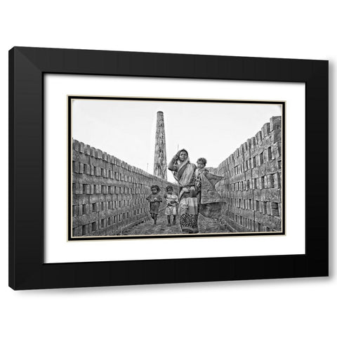 Motherhood Black Modern Wood Framed Art Print with Double Matting by Das, Mousumi