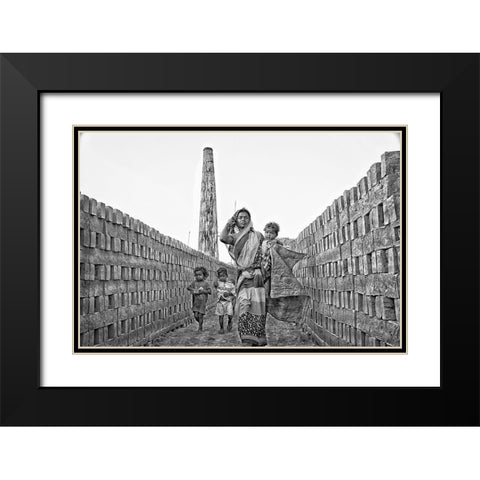 Motherhood Black Modern Wood Framed Art Print with Double Matting by Das, Mousumi