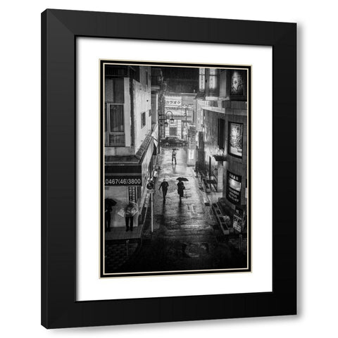 Hard Rain Black Modern Wood Framed Art Print with Double Matting by Hasegawa, Takashi