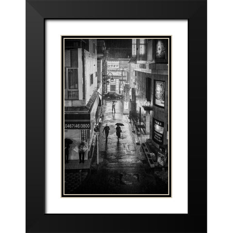 Hard Rain Black Modern Wood Framed Art Print with Double Matting by Hasegawa, Takashi