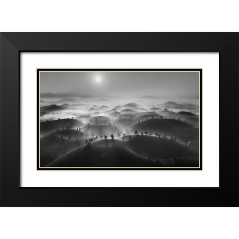 New Day In Long Coc Tea Hill Black Modern Wood Framed Art Print with Double Matting by Tan Tuan, Nguyen