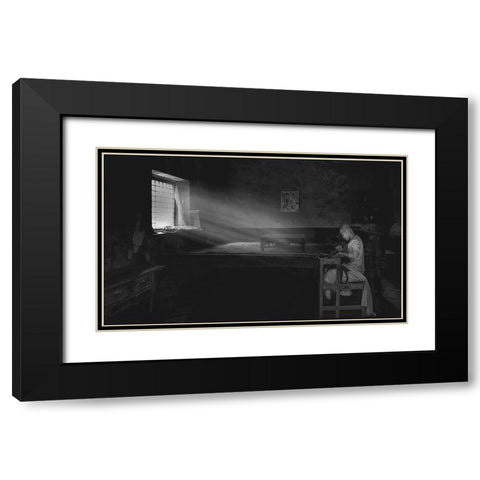 Reading Time Black Modern Wood Framed Art Print with Double Matting by Zeng, Jiahong